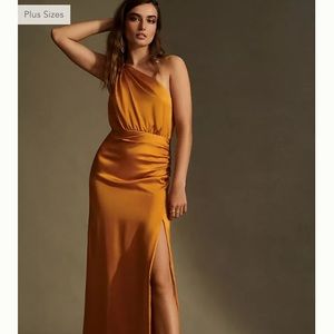 NWT Anthropologie One-Shoulder Silk Midi Dress Size 8 Copper